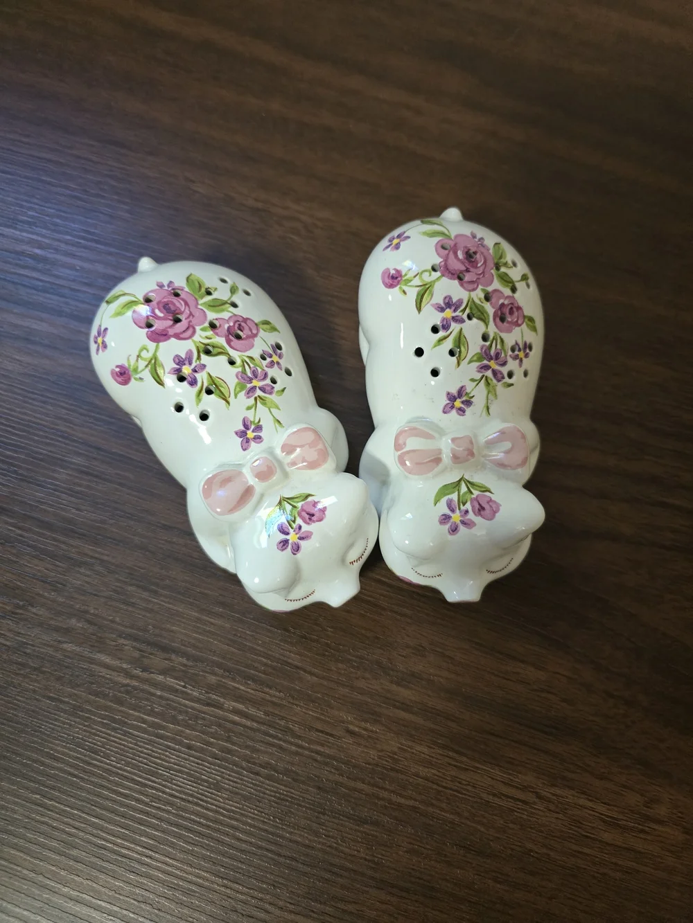 Vintage 1978 AVON Floral Ceramic Salt and Pepper Shakers - White with Pink Roses